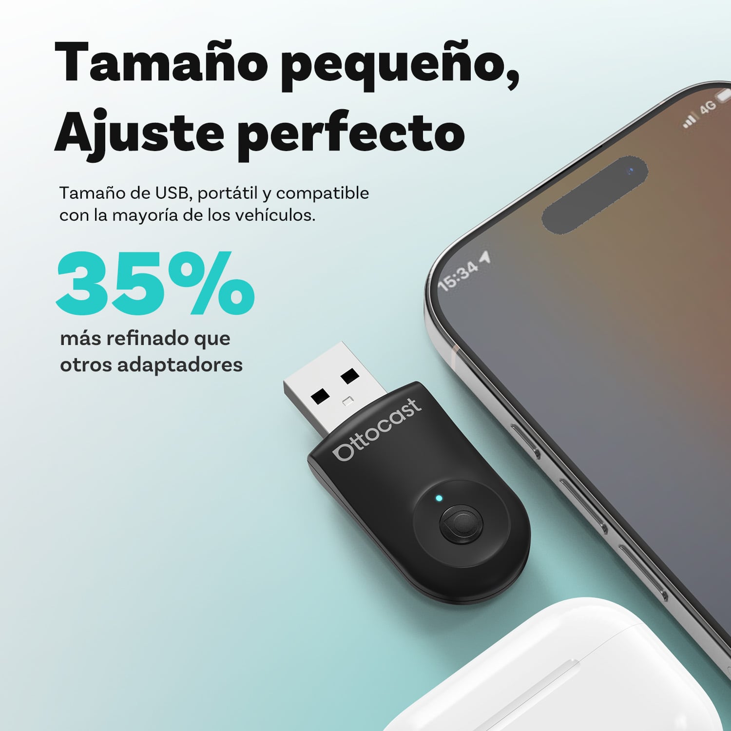 Ottocast® Mini adaptador inalámbrico CarPlay/Android Auto