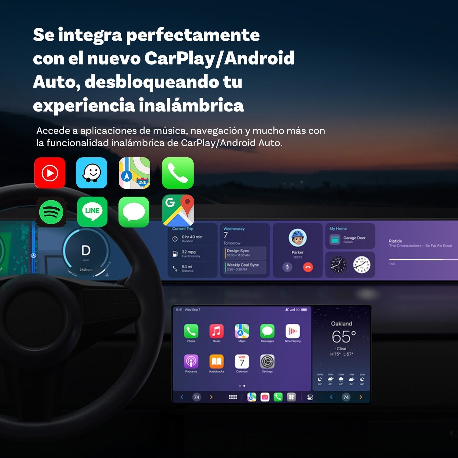 Ottocast® Mini adaptador inalámbrico CarPlay/Android Auto