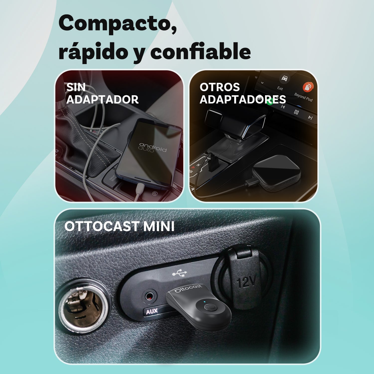 Ottocast® Mini adaptador inalámbrico CarPlay/Android Auto