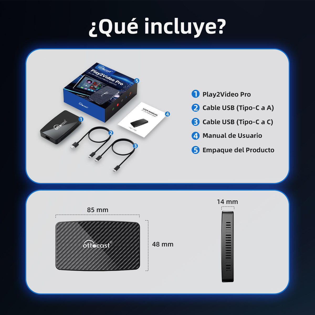 Play2Video Pro adaptador CarPlay/ Android Auto inalámbrico con YouTube y Netflix