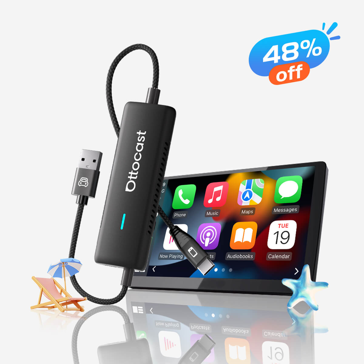 Ottocast® Mirror Touch adaptador CarPlay inalámbrico