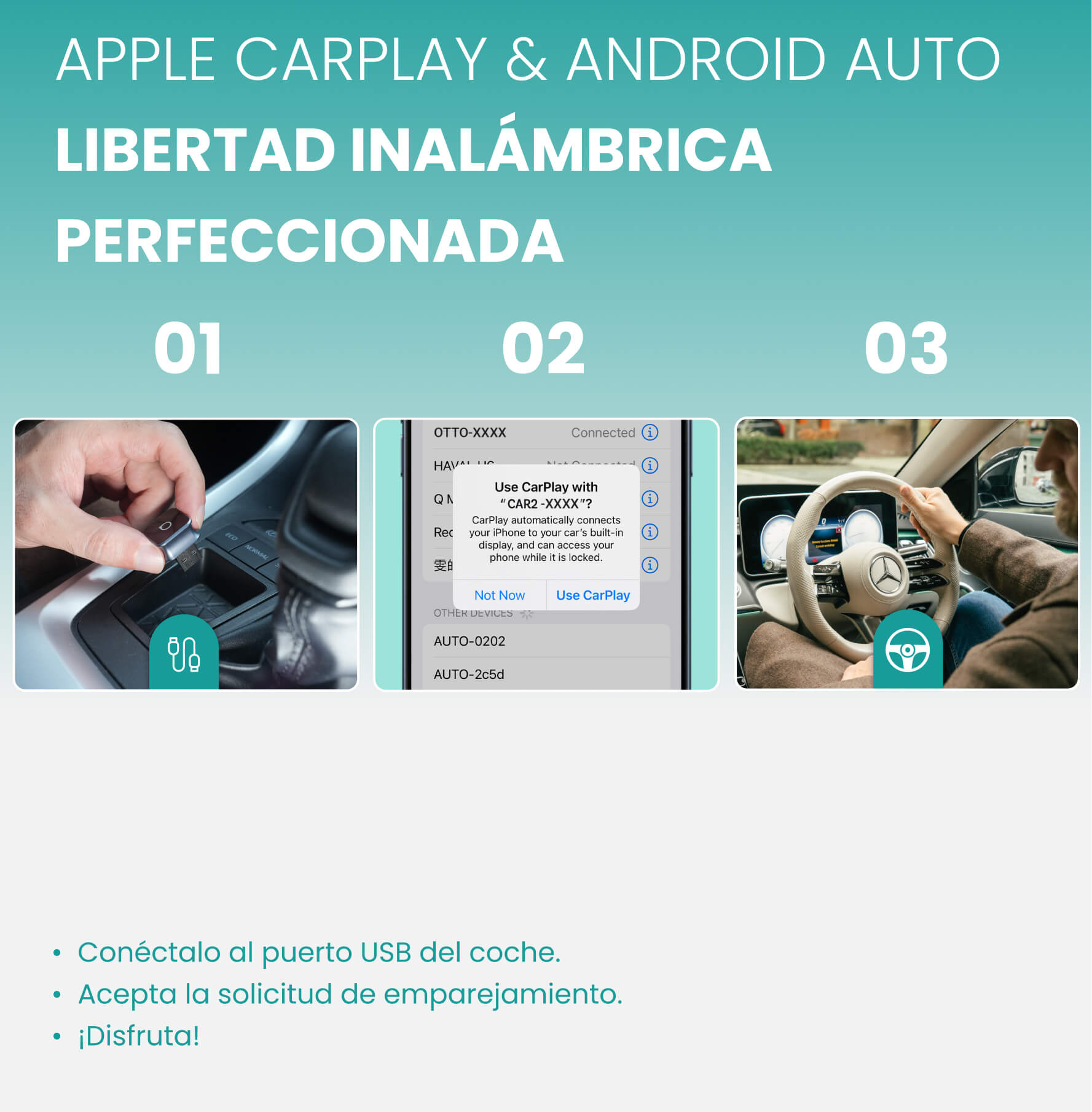 OTTOCAST® Mini Cube 3.0 Adaptador inalámbrica CarPlay y Android Auto