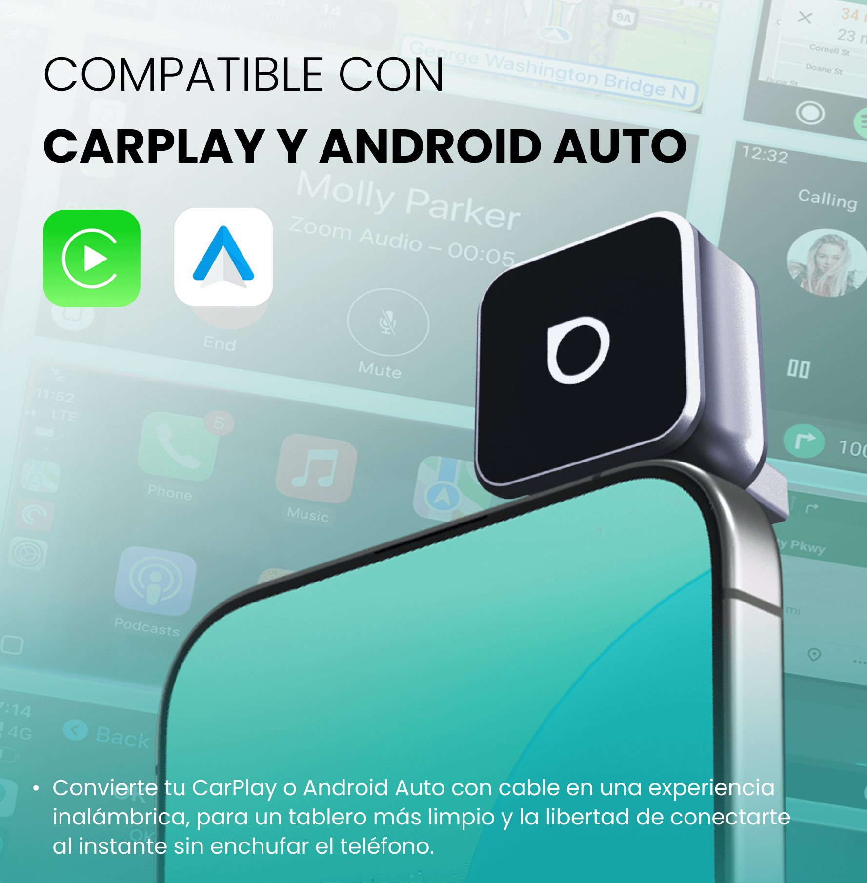OTTOCAST® Mini Cube 3.0 Adaptador inalámbrica CarPlay y Android Auto