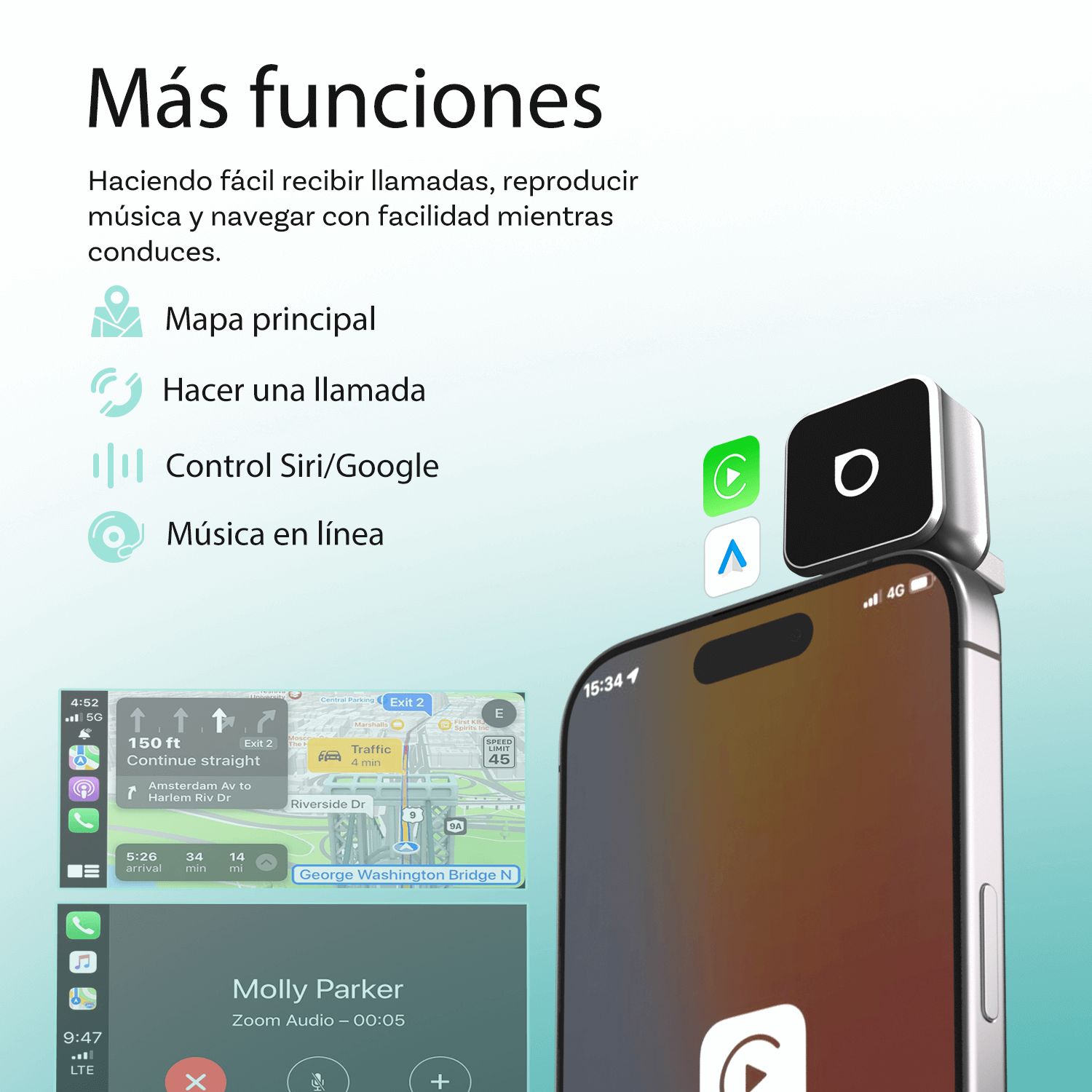 OTTOCAST® Mini Cube 3.0 Adaptador inalámbrica CarPlay y Android Auto