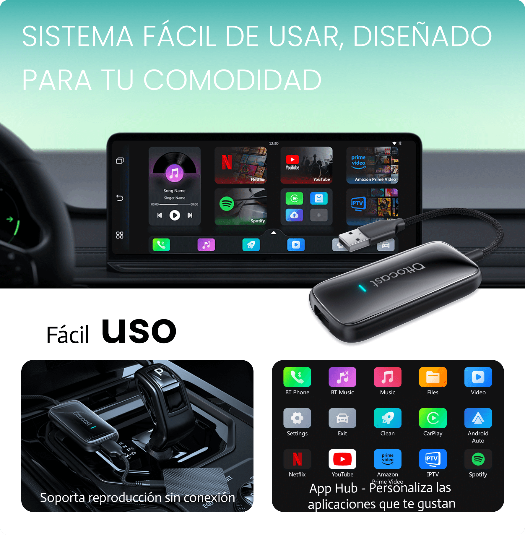 Play2Video Ultra · Adaptador inalámbrico CarPlay/Android Auto con Netflix, YouTube, Prime Video y más