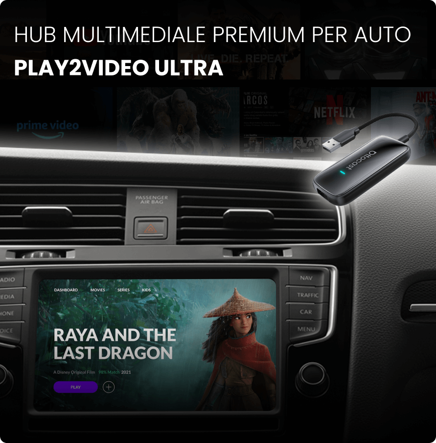 Nuova versione 2026 Plav2Video Ultra | Adattatore wireless CarPlay e Android Auto All-in-1 con App Hu