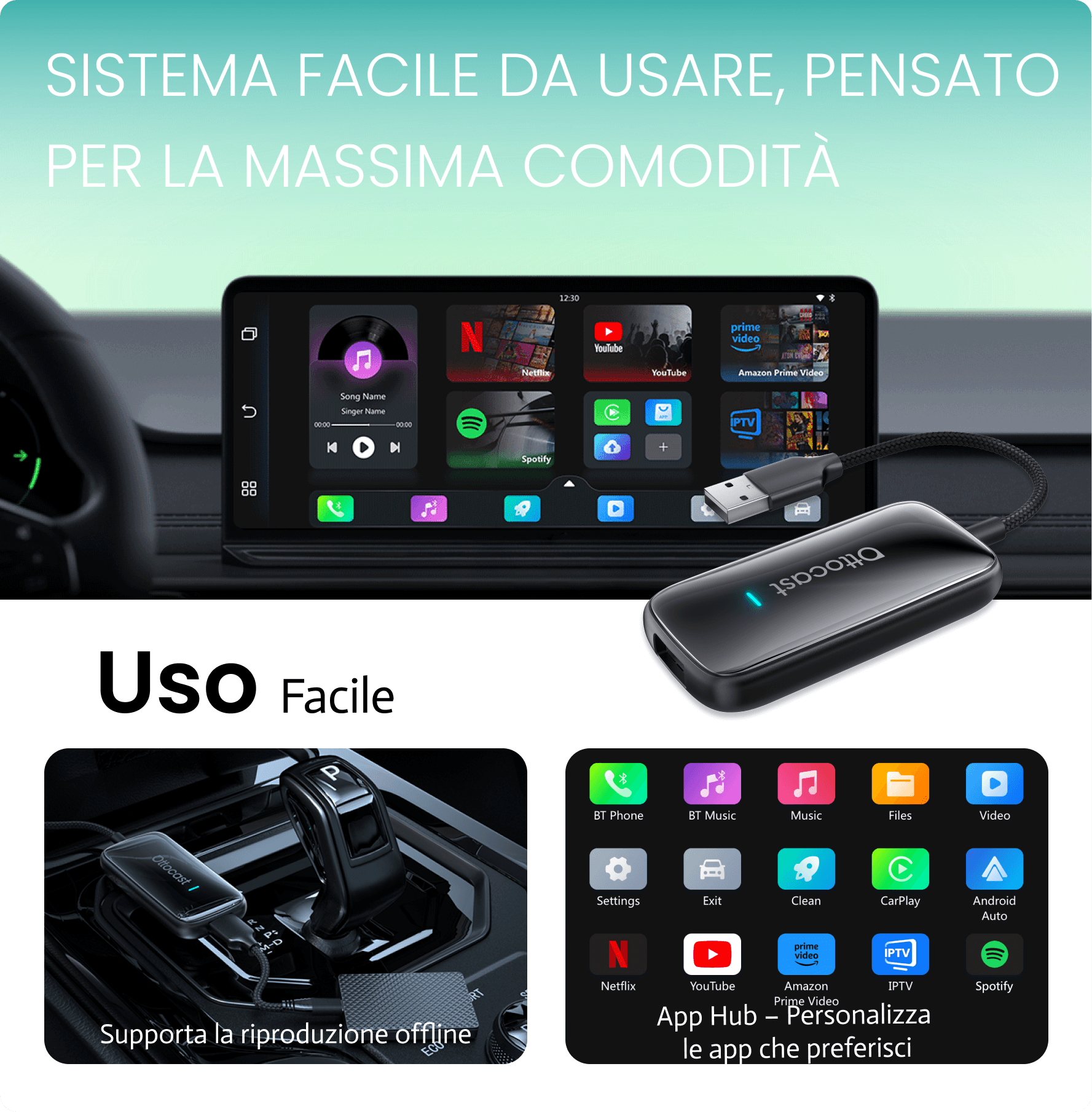 Nuova versione 2026 Plav2Video Ultra | Adattatore wireless CarPlay e Android Auto All-in-1 con App Hu