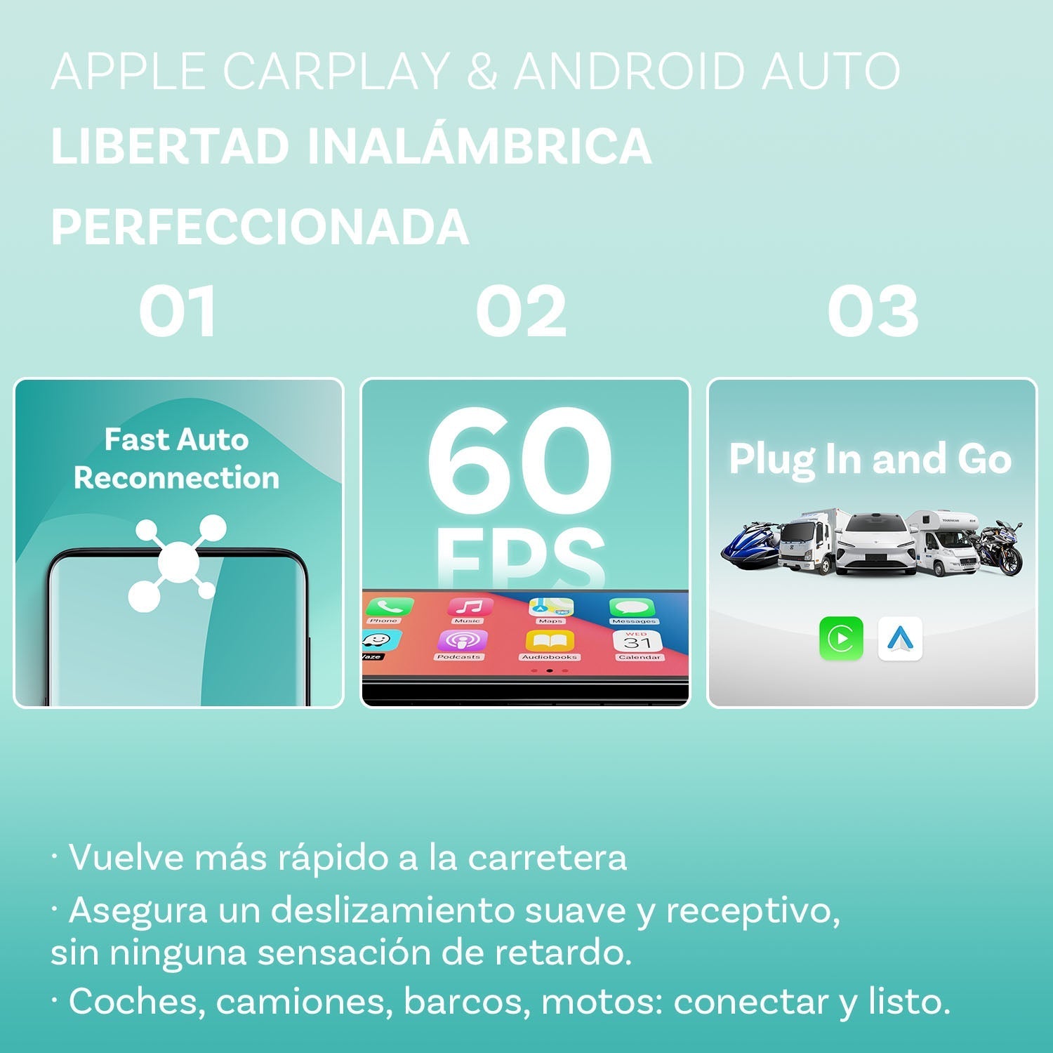 Ottocast® Screen Flow Apple CarPlay y Android Auto inalámbricos