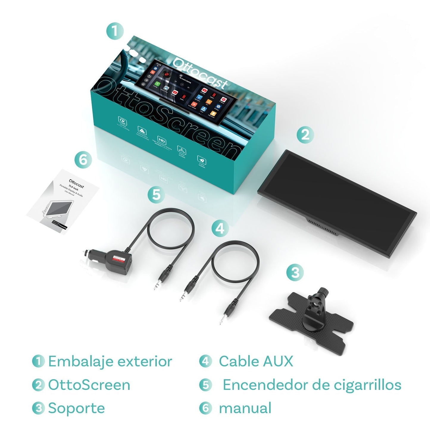 Ottocast® Screen Flow Apple CarPlay y Android Auto inalámbricos
