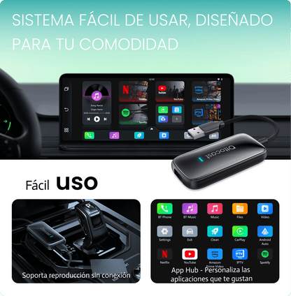 Play2Video Ultra · Adaptador inalámbrico CarPlay/Android Auto con Netflix, YouTube, Prime Video y más